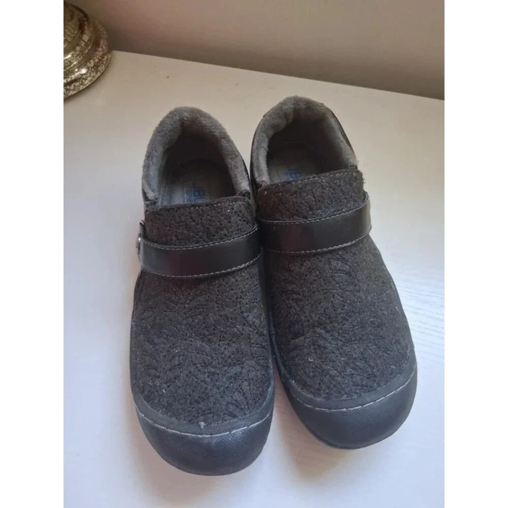 JBU Jambu Blakely slip on shoes dark gray floral embossed fur lined Size 6.5